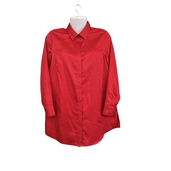 Chico's Tops - Chico's Women's Red Wrinkle Resistant Button-Up Side Slit Tunic Top SZ 0 US S/4